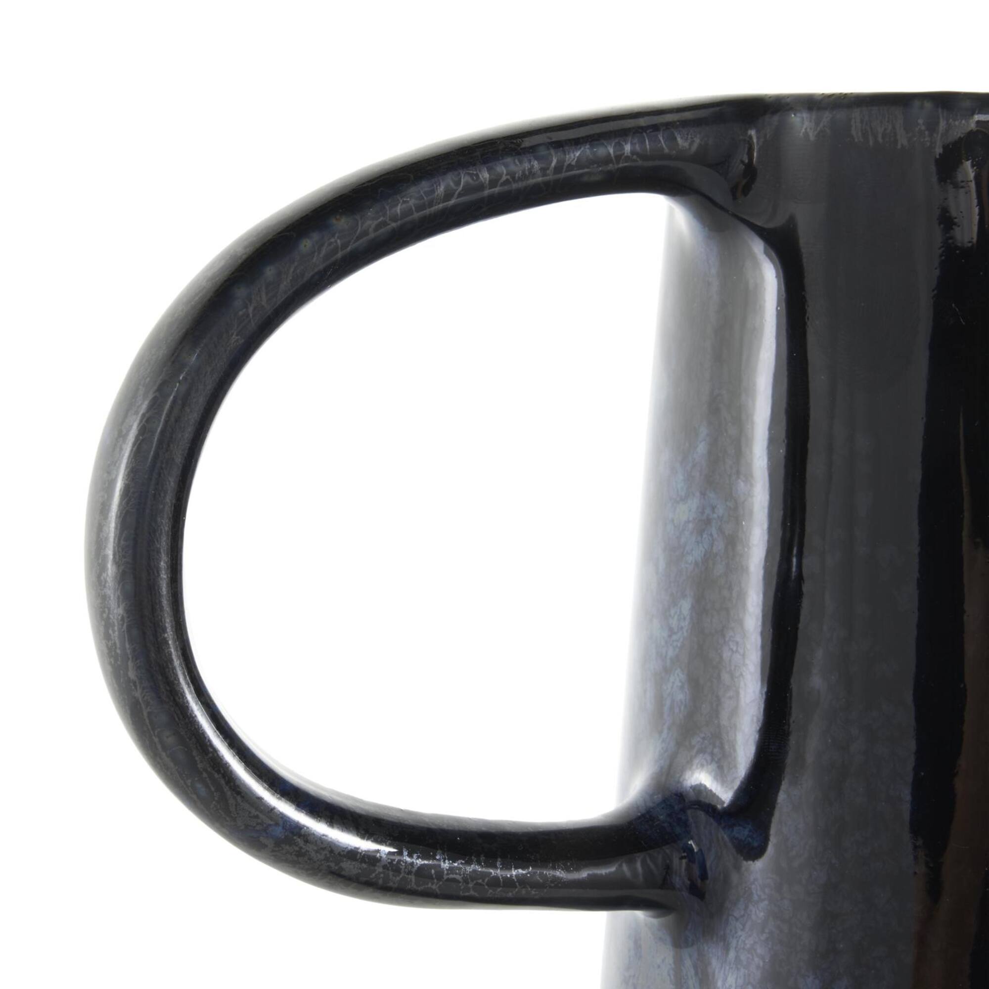16" Dark Blue Ceramic Textured Cone Vase with Curved Handles